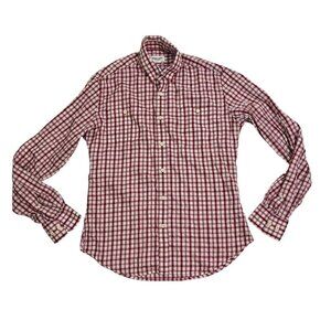 Hugh & Crye men's shirt M red white plaid long sleeve button down cotton